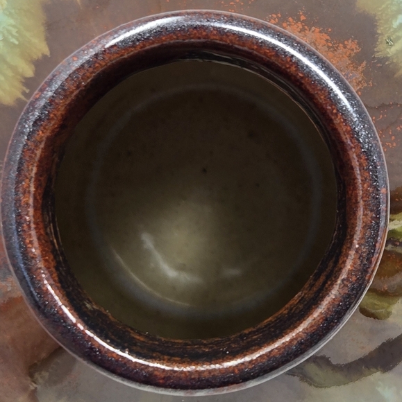 Pottery Vase Egg Shape Multicolor Glazed Timeless Beauty Drip Brown Over Blue - Picture 5 of 11